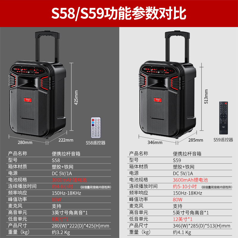 爱国者S58单咪版广场舞音响户外手提便携式蓝牙小音箱K歌家用唱歌店铺收款大音量
