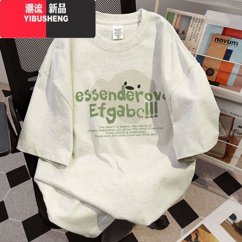 YIBUSHENGt恤女短袖上衣服小众vintage美式设计感印花季宽松半袖tee高清大图
