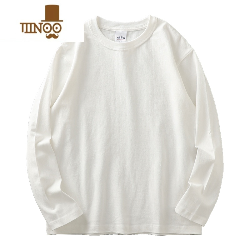YANXU三本针 400G长袖T恤男美式纯色打底衫小领口白色卫衣