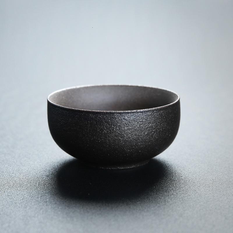 粗陶茶道主人杯单杯陶瓷品茗杯茶杯日式创意手工复古功夫小茶杯碗 三维工匠 黑陶斗笠杯款式三高清大图