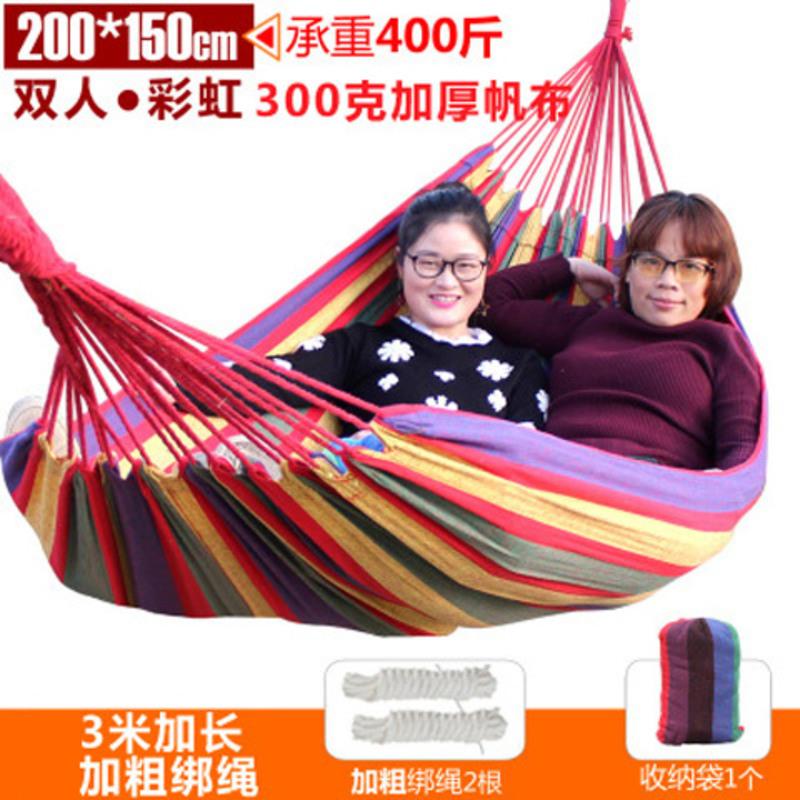 骆驼户外露营野外休闲双人吊床加厚帆布秋千休息午睡防倾斜吊床 彩虹 200*80cm单人吊床