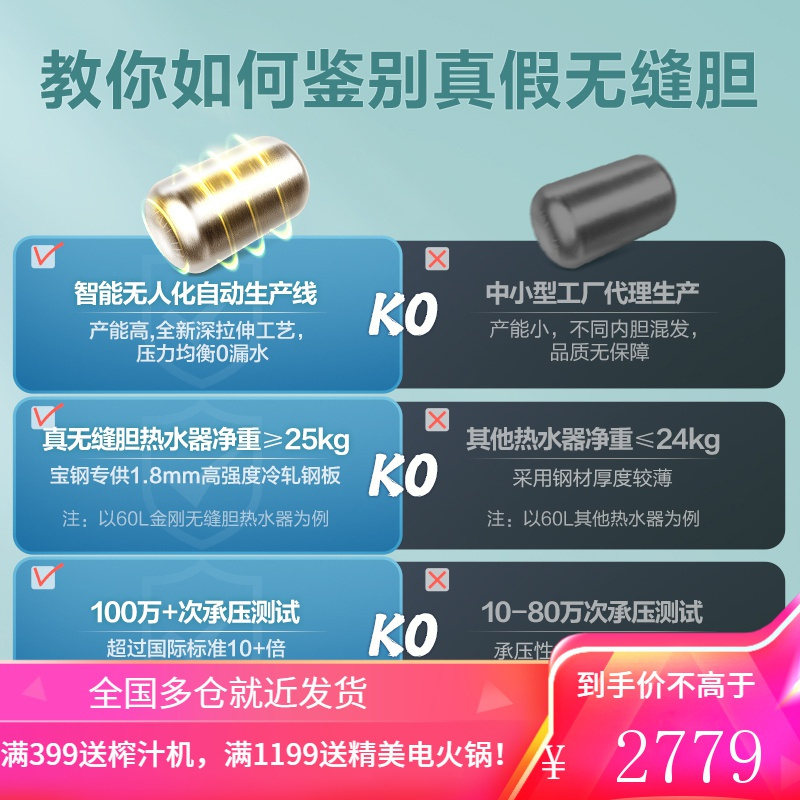 海尔电热水器家用60/80升速热储水式卫生间小型洗澡智能无缝胆 80L