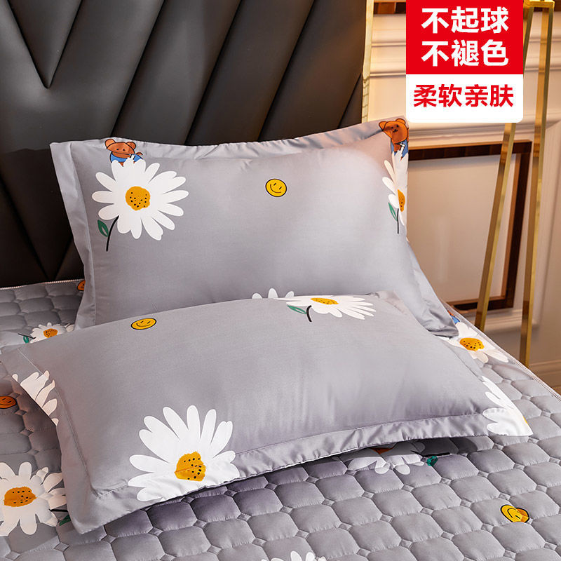 枕套枕头套双人单人学生宿舍枕芯套48x74cm一对拍2 花海灰 枕套48*74cm一对装不起球