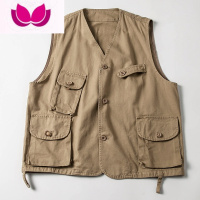 七斓美式复古宽松BF中性多口袋工装男女同款情侣马夹背心潮流侣斓性装 M 卡其色现货拍下发货