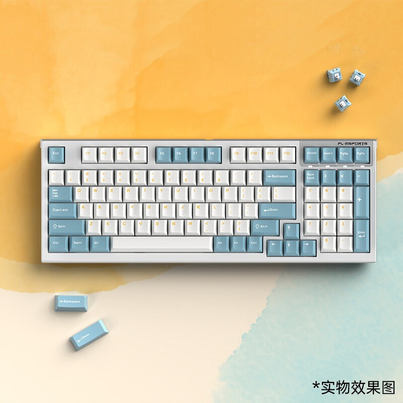 腹灵 FL980 98键 蓝牙三模无线键盘机械RGB热插拔电竞游戏 三模无线版-全键可换轴海盐柠檬-BOX红