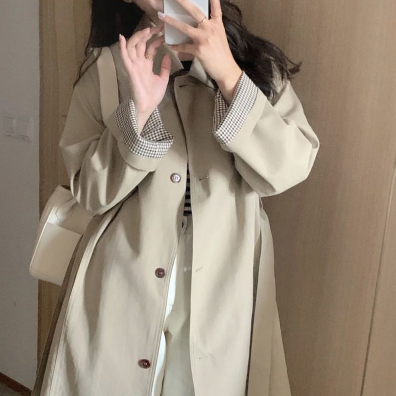 早秋风衣外套女2021年新款春秋季卡其色小个子韩版秋款中长款黑色