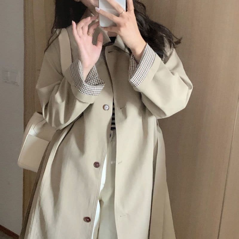 早秋风衣外套女2021年新款春秋季卡其色小个子韩版秋款中长款黑色图片