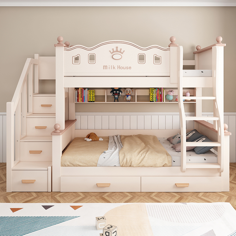 欧梵森 实木儿童床子母床现代简约上下床双层床高低床成人床大人床成年床多功能储物母子床上下铺木床双人床高清大图