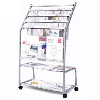 得力（deli） 9303报刊架海量型灰色 7层铝合金夹条 高1.08米 万向轮