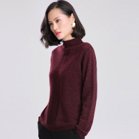 恒源祥2019女装半高领纯羊绒衫春秋金银丝针织毛衣套头亮丝打底衫