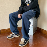 [1折价46.9元叠加优惠券]唐狮裤子男冬季日系圆标宽松直筒加厚加绒裤子男卫裤男男式休闲裤