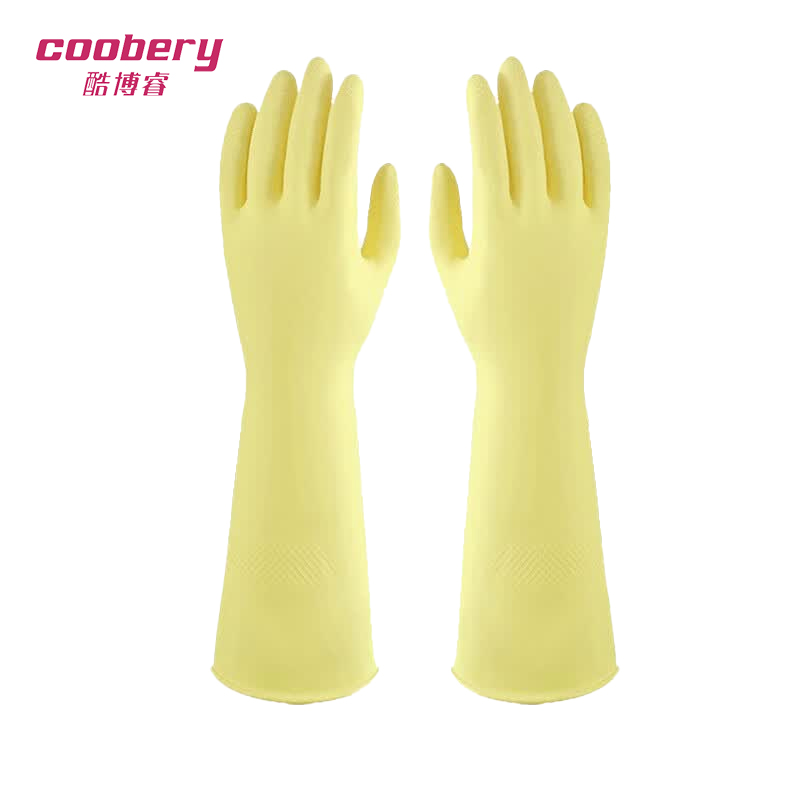 酷博睿(coobery) 长乳胶洗碗手套牛筋加厚加长 洗衣清洁橡胶手套 (38cm本色不加绒) M高清大图