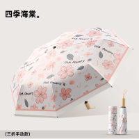 旭晴新款小清新8骨手开小木头柄折叠晴雨伞黑胶防晒防紫外线太阳伞 四季海棠