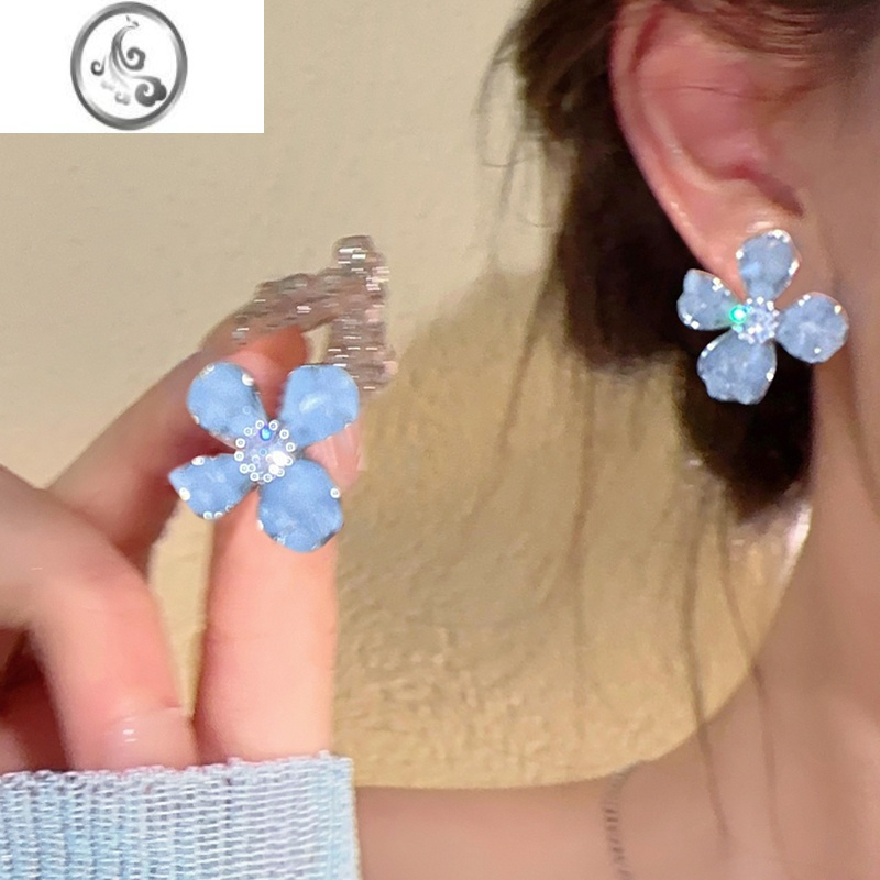 JiMi清冷水晶~花朵耳环2023新款轻奢耳钉女小众高级感ins森系耳饰