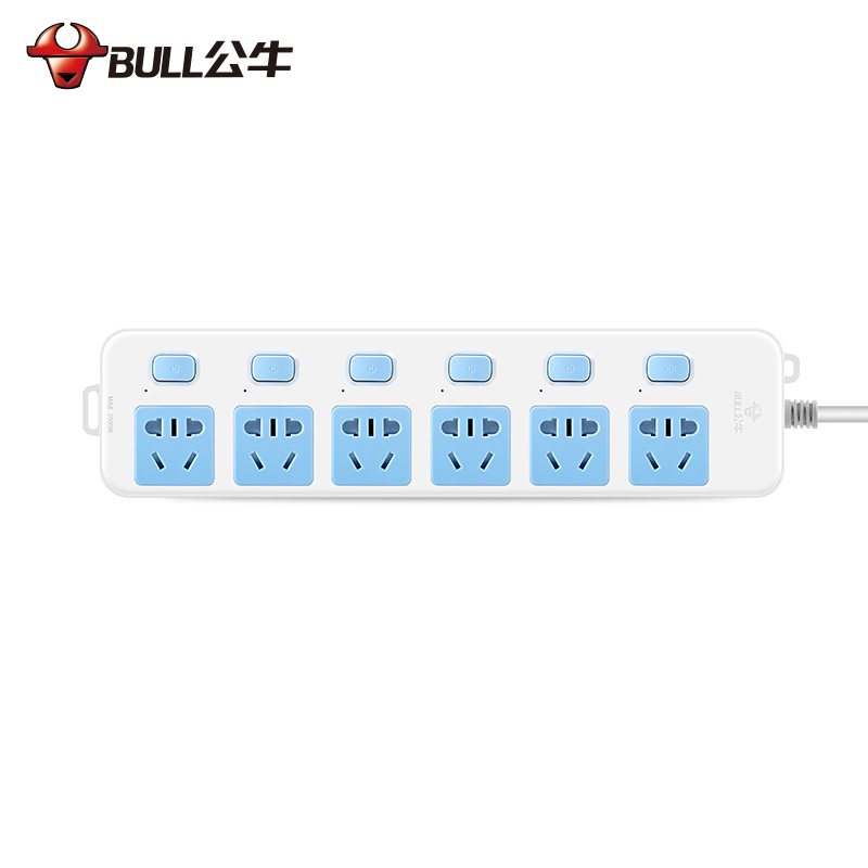 公牛(BULL)GN-317六位插孔独立开关全长1.8米新国标大孔间距线芯加粗带保护门插线板接线板拖线板