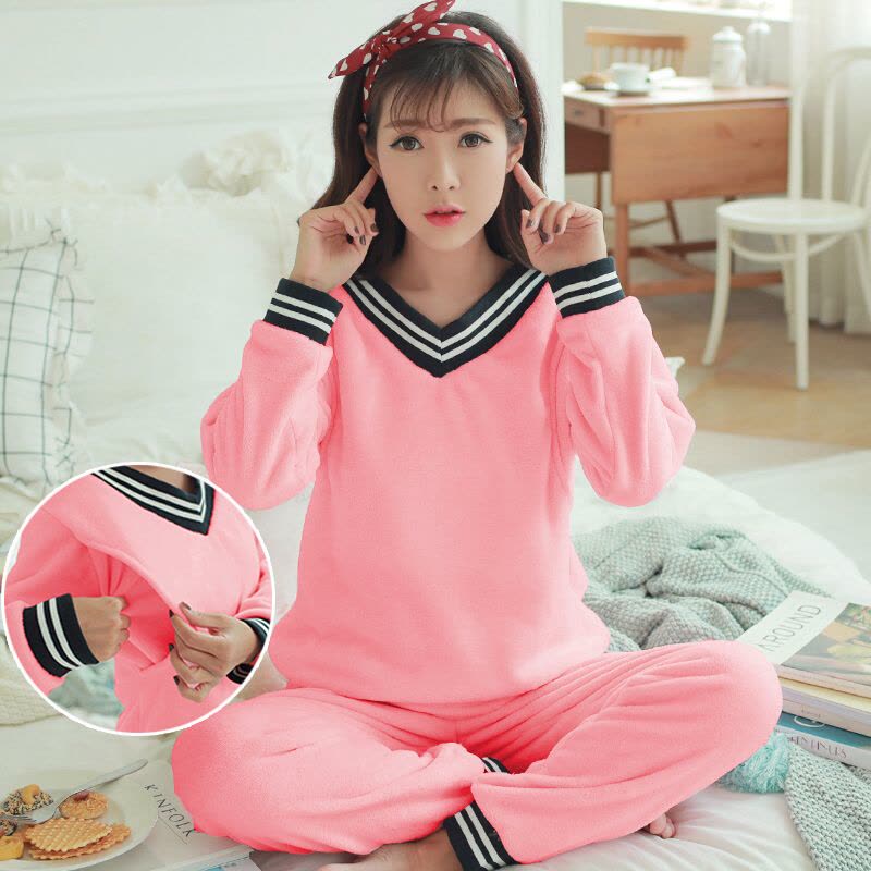 迪鲁奥（DILUAO)孕妇睡衣珊瑚绒套装月子睡衣月子家居服睡衣珊瑚绒哺乳睡衣套装孕妇睡衣冬季加绒b909-37 粉红图片