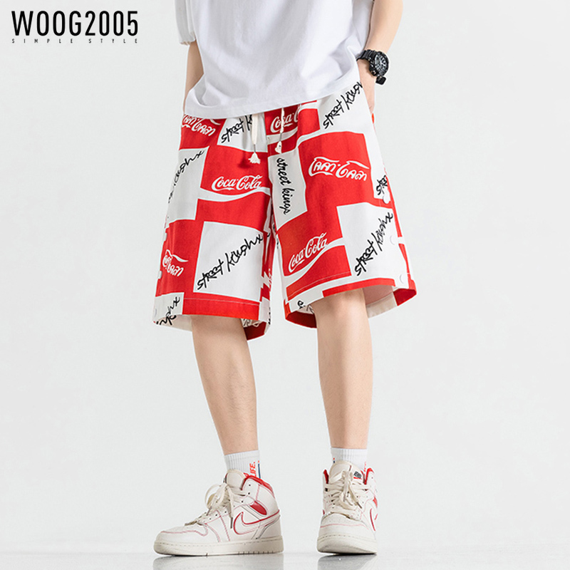 WOOG2005 夏季休闲裤男潮流大码宽松篮球裤款字母印花裤子