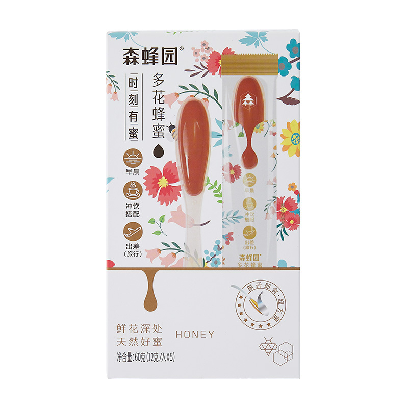 森蜂园 多花蜂蜜(勺蜜)-12克*5条勺装单勺密包装,便捷携带直接搅拌
