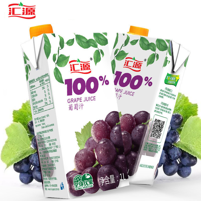 汇源果汁 青春版100%葡萄汁 1L*5盒/箱 便携礼盒