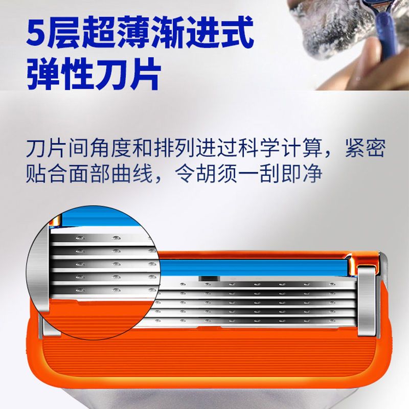 Gillette吉列锋速5锋隐手动剃须刀片男士手动刮胡刀头8片装无刀架高清大图