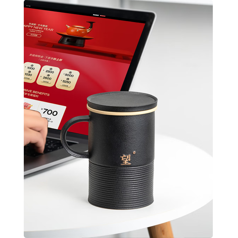 万仟堂陶瓷茶杯 高档办公杯带盖创意水杯送男友茶水分离杯水杯茶杯 望杯高清大图