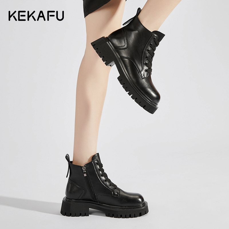 珂卡芙英伦风马丁靴女冬季加绒2023新款靴子厚底棉鞋保暖女款短靴