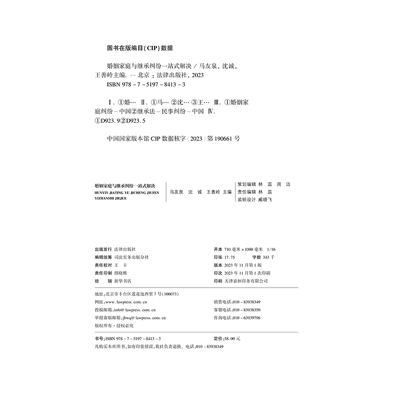 [正版]2023新 婚姻家庭与继承纠纷一站式解决 马友泉 沈诚 王善岭 民事纠纷常见法律问题 结婚抚养赡养离婚继承精选高清大图