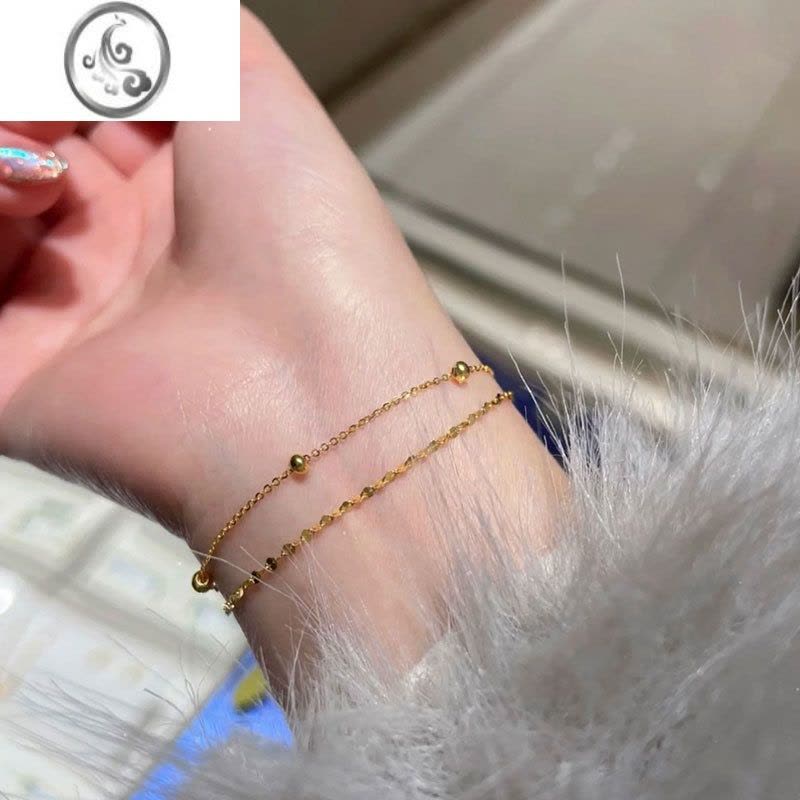 JiMi通体钛钢ins小众设计包金手链女精致叠戴手环轻奢气质百搭首饰图片