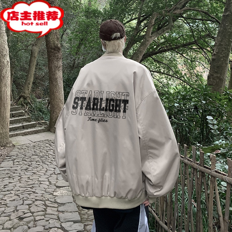 SHANCHAO夏天薄款外套男oversize胖子大码棒球服美式潮牌飞行员夹克