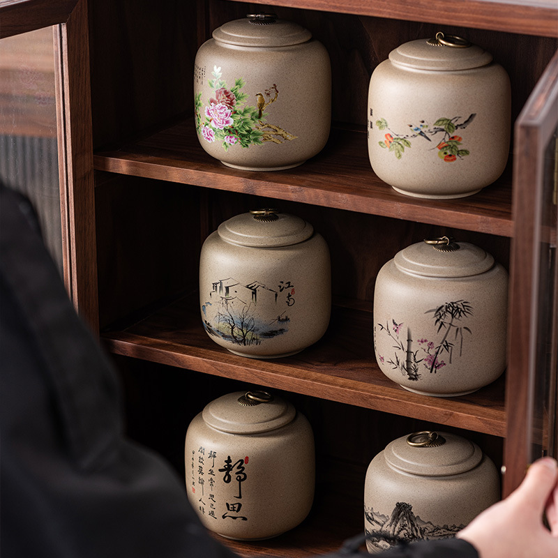 老岩泥高档茶叶密封罐大号手工精品白茶红绿岩茶普洱散茶罐子-老岩泥-吉祥罐(178)-富春山居图高清大图
