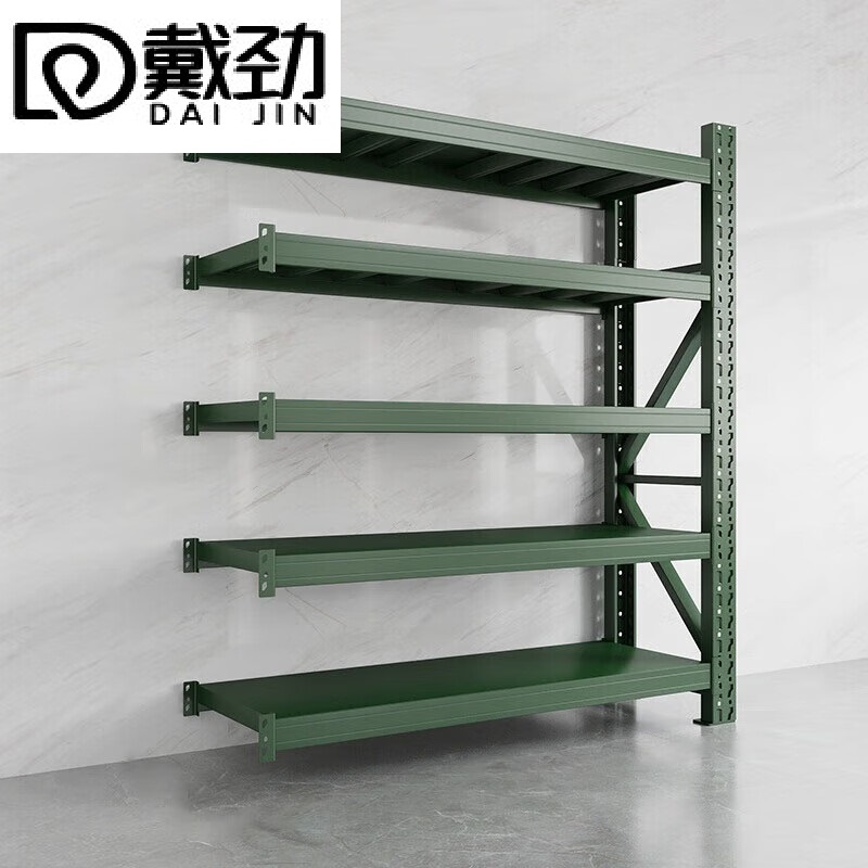 戴劲货架仓储库房储物架军绿色五层副架500kg/层重型200*80*250cm