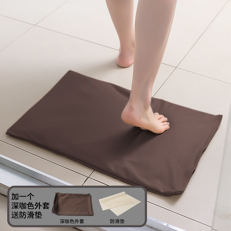 硅藻泥土浴室吸水脚垫卫生间卫浴防滑软速干地毯厕所口卧室地垫 三维工匠防滑垫 原生深咖（柔软舒适脚感）外袋套X256x36cm