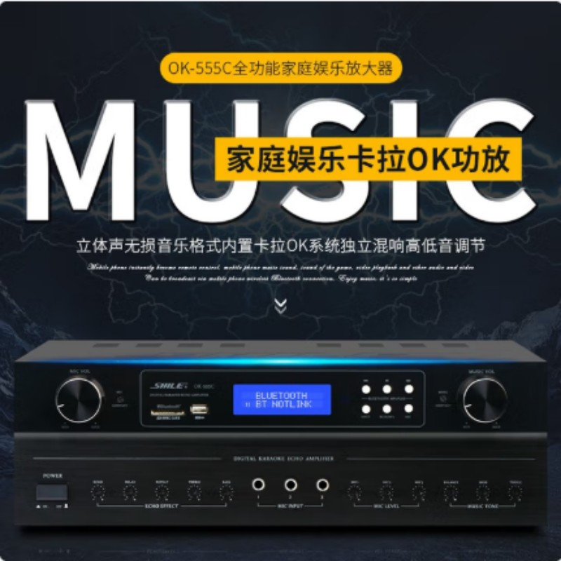 狮乐 功放OK-555C 高保真卡拉OK功放 家用功放 会议定阻功放 USB输入支持无损格式播放