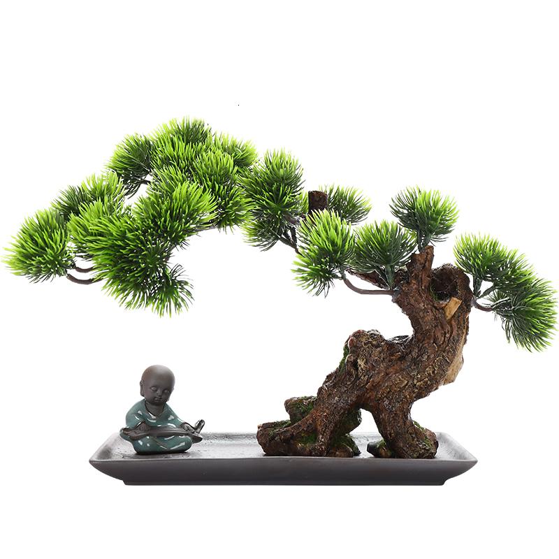 美帮汇玄关装饰品样板间软装摆件仿真新中式迎客松盆景绿植客厅酒店家居高清大图