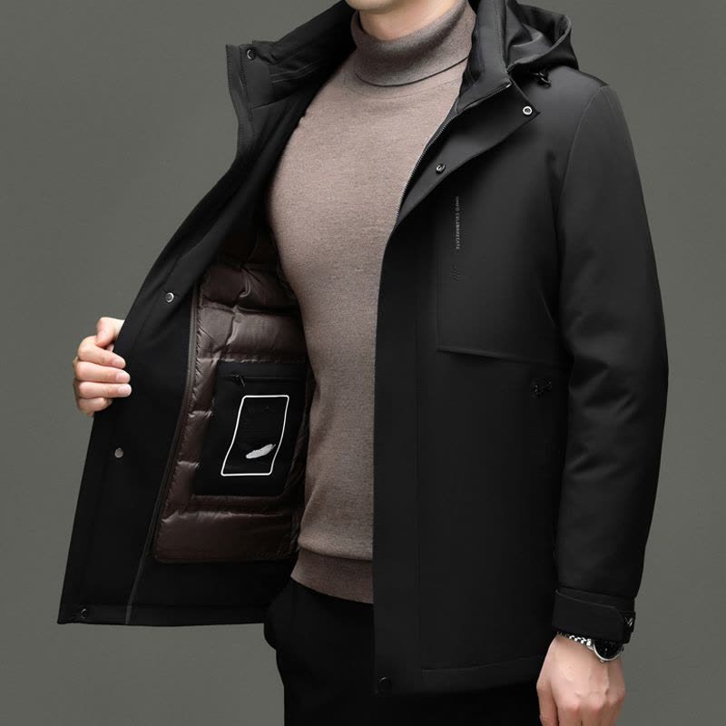 [可拆卸内胆 羽绒新款]秋冬装白鸭绒羽绒服男士极寒保暖爸爸装商务休闲外套夹克男翻领大码新款活里活面羽绒内胆外套男图片