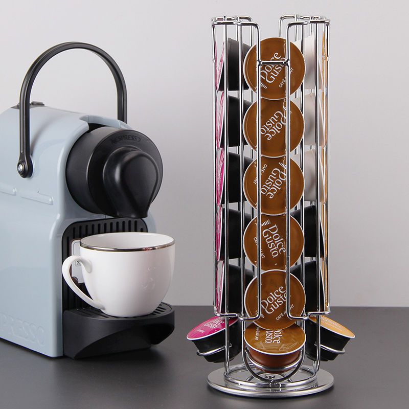 雀巢新款多趣酷思咖啡胶囊架旋转收纳展示架子 Dolce Gusto 胶囊24粒 镀铬 胶囊直径5.5厘米