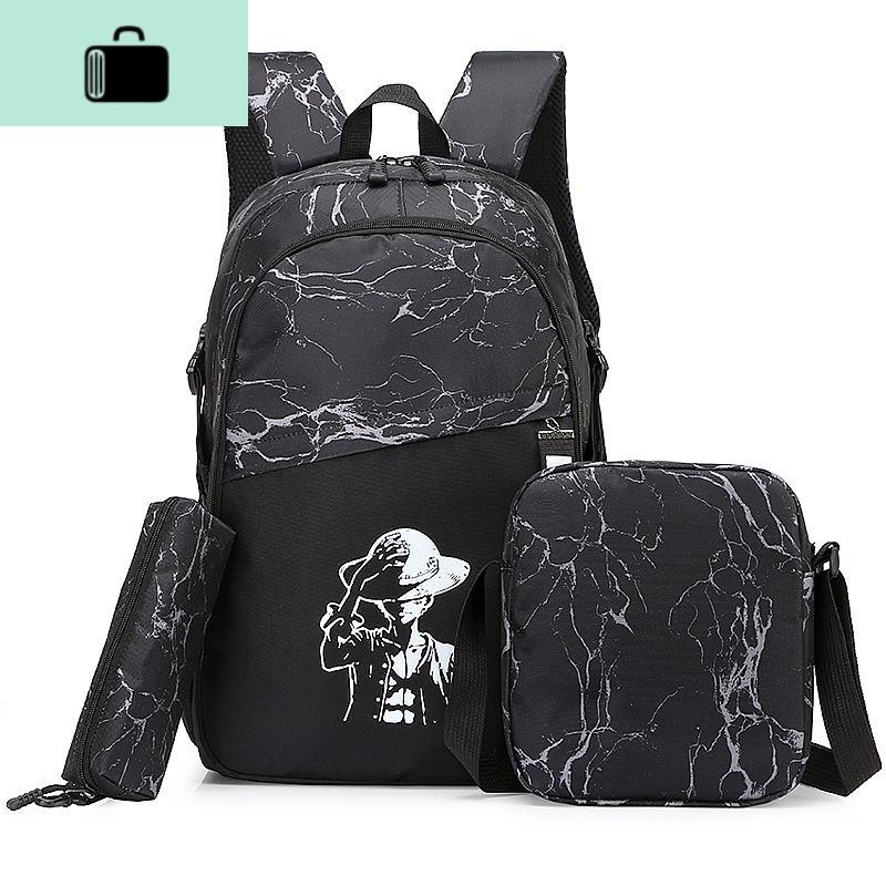 双肩包男女背包高中小学生书包男女初中生大容量潮流韩版夜光书包NEWLAKE 三件套黑色