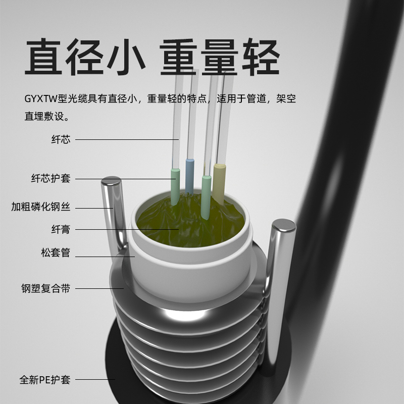 千天(QANTOP)单模GYXTW中心管式4芯光缆 室外铠装光纤线 室外铠装架空地埋管道光缆 1米 可定制长度