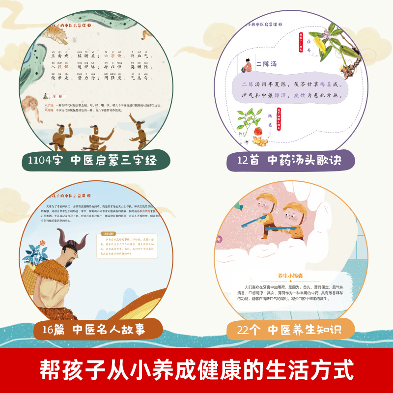 [醉染正版]正版 给孩子的中医启蒙课全4册写给孩子的启蒙三字经中药汤头歌诀名人故事养生小锦囊中草药知识百科小学生二三四年高清大图