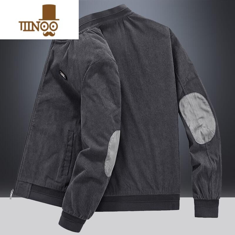 YANXU加绒加厚外套男2023新款工装宽松中年男灯芯绒复古夹克男外 4XL建议165-180斤 03灰色优质面料