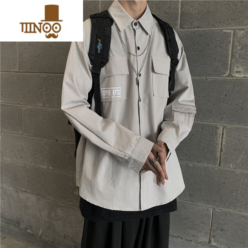YANXU机能风衬衫男长袖网红ins潮牌百搭学生宽松美式日系工装外套高清大图
