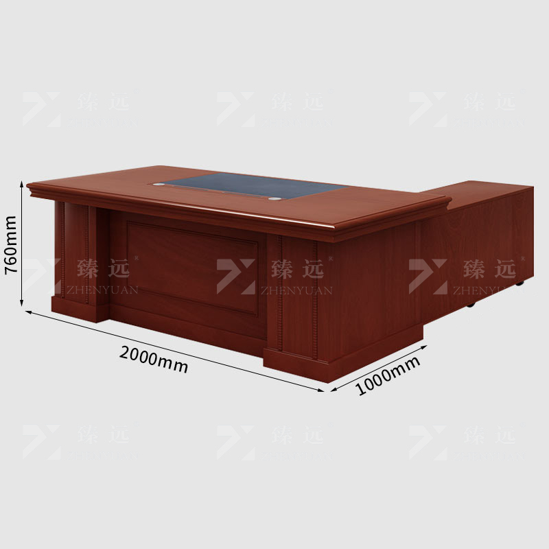 臻远 ZY-DBT-14 油漆家具老板桌大班台办公桌主管经理桌含副柜2.0米高清大图
