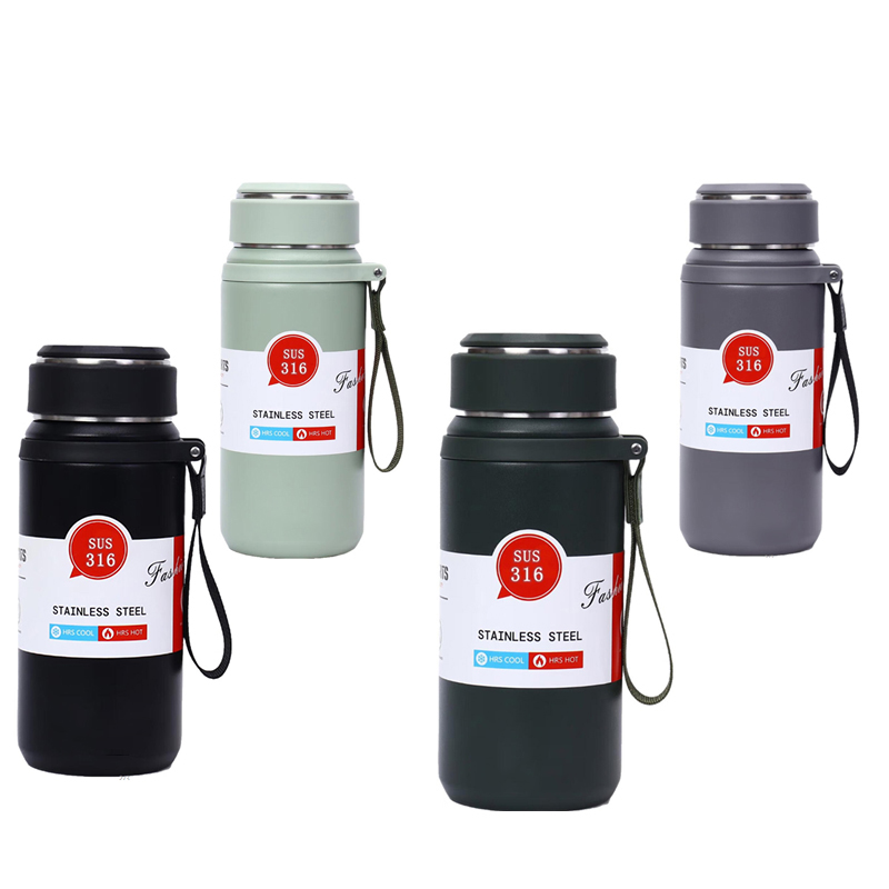 松道保温杯 大容量登山运动水壶水杯黑色600ML高清大图