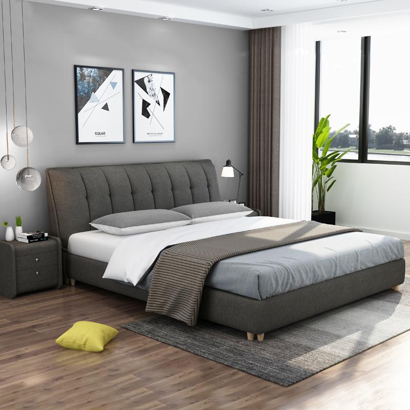 北欧布艺床可拆洗简约现代1.8米双人床小户型主卧榻榻米布床软包 床+2床头柜1500mm*2000mm组装式箱体床