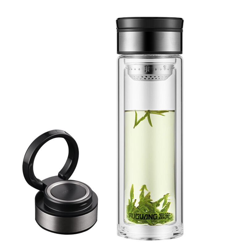 富光(FUGUANG) 双层玻璃杯男士带盖 泡茶杯过滤水杯多功能便携杯400ml(G1707-SH-400)