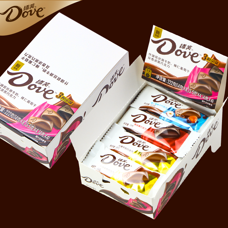 德芙(DOVE)巧克力丝滑牛奶什锦三口味盒装222g高清大图