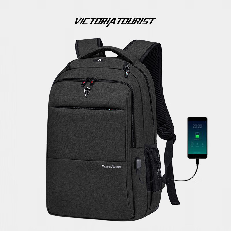 维多利亚旅行者大容量USB充电口双肩包笔记本电脑包背包906黑 17.3英寸 黑色
