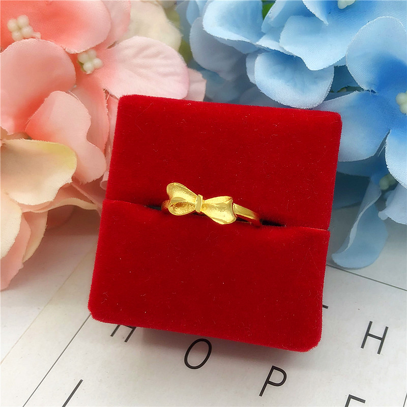 新款仿沙金项链女久不掉色 24K镀金磨砂蝴蝶结吊坠仿黄金婚庆饰品送女朋友老婆情人节七夕生日礼物 磨砂蝴蝶结戒指