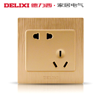 [官方旗舰店]德力西开关插座 香槟金拉丝面板墙壁开关二三插错位5五孔 斜五孔电源插座开关