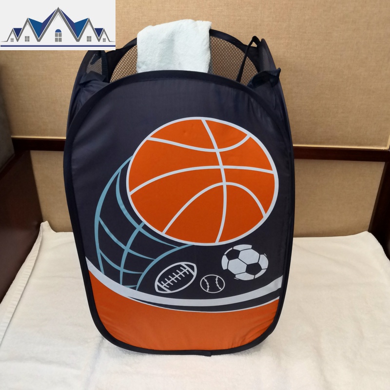 大号脏衣服收纳筐密网带侧袋加粗钢丝提手加固可折叠收纳篮脏衣桶 三维工匠 藏蓝色篮球款